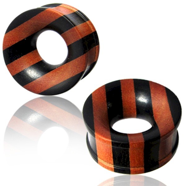 ARANG & SAWO WOOD STRIPE FLESH TUNNEL - WIDE GAUGES