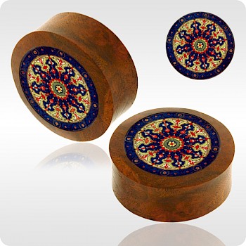 BLOOD WOOD FLESH PLUG WITH ALUMINIUM ICON INLAY