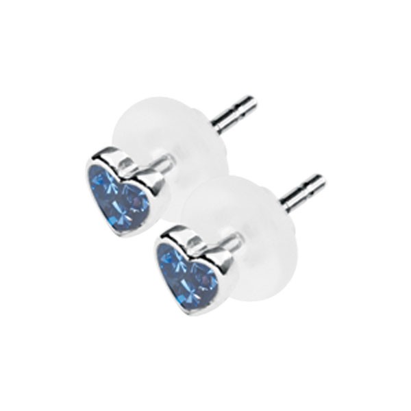 BLUE HEART SHAPE CRYSTAL CLUSTER EAR STUDS KS-EAR-07
