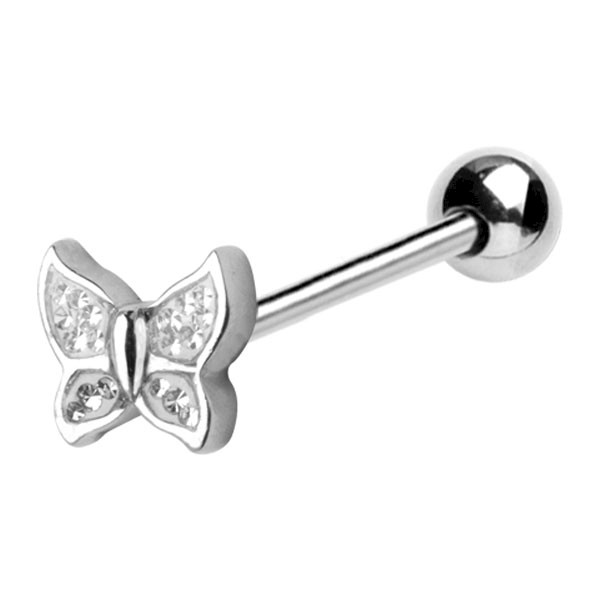 BUTTERFLY CLEAR CRYSTAL TONGUE BAR