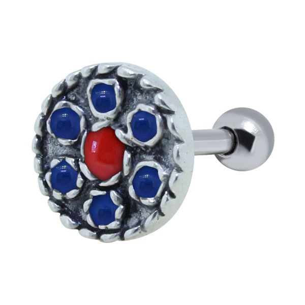 BYZANTIUM SHIELD SILVER HELIX STUD - BLUE