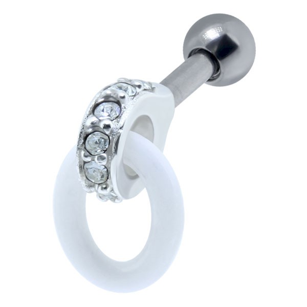 CARTILAGE STUD WITH WHITE ENAMEL KNOCKER