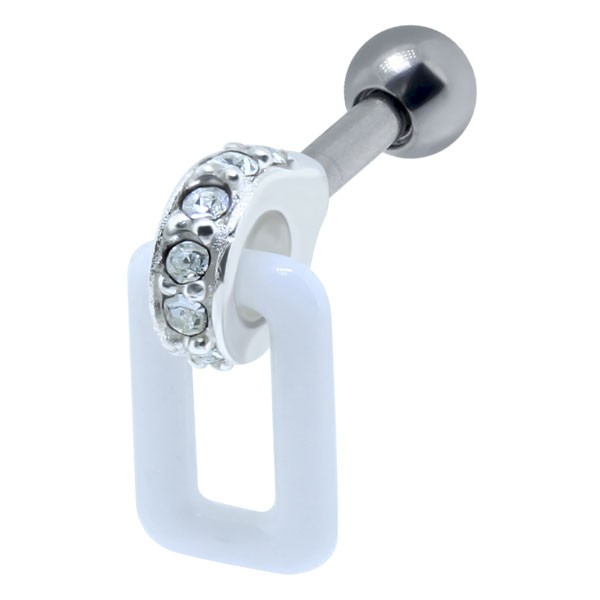 CARTILAGE STUD WITH WHITE RECTANGLE ENAMEL KNOCKER