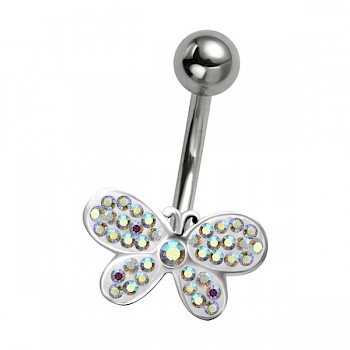 CRYSTAL BUTTERFLY BELLY BAR - AB CRYSTALS