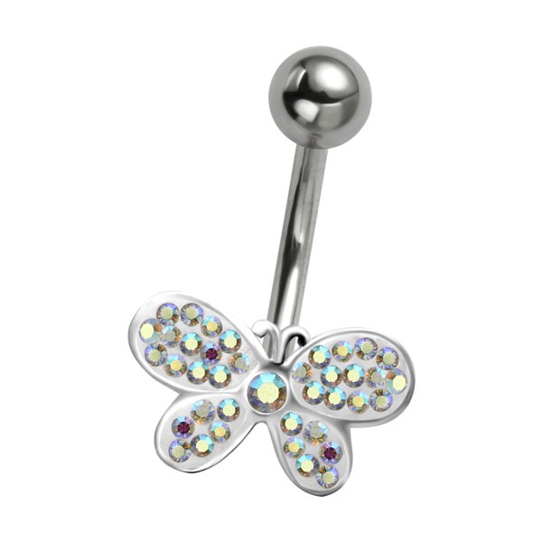 CRYSTAL BUTTERFLY BELLY BAR - AB CRYSTALS