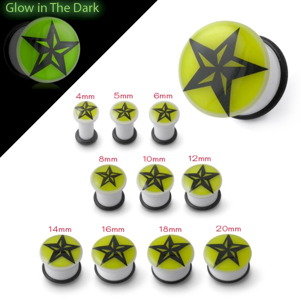 GLOW IN THE DARK FLESH PLUG - 5 POINT STAR