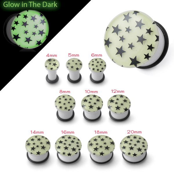 GLOW IN THE DARK FLESH PLUG - STARS