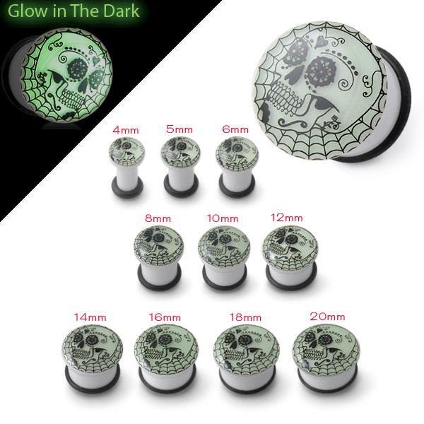 GLOW IN THE DARK FLESH PLUG - SUGAR SKULL