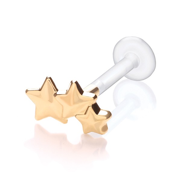 Gold Triple Star Tragus Stud Piercing