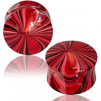 HAND PAINTED BATIK WOOD FLESH PLUG - RED