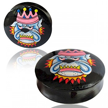 HAND PAINTED (LARGE GAUGE) WOOD FLESH PLUG - BULL DOG