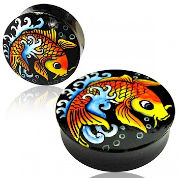 HAND PAINTED (LARGE GAUGE) WOOD FLESH PLUG - KOI FISH