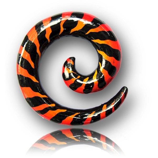 HAND PAINTED WOOD EAR SPIRAL - ORANGE FLAMES