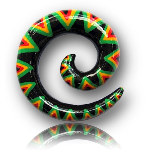 HAND PAINTED WOOD EAR SPIRAL - RASTA