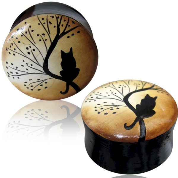 HAND PAINTED WOOD FLESH PLUG - CAT