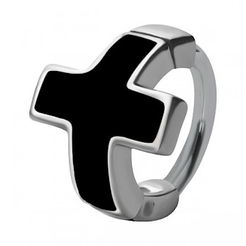 HELIX & CARTILAGE UPPER EAR RING - BLACK ENAMEL CROSS