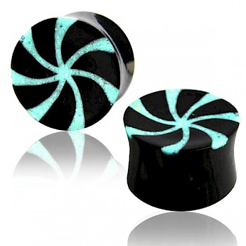 HORN FLESH PLUG WITH TURQUOISE AGATE SPIRAL