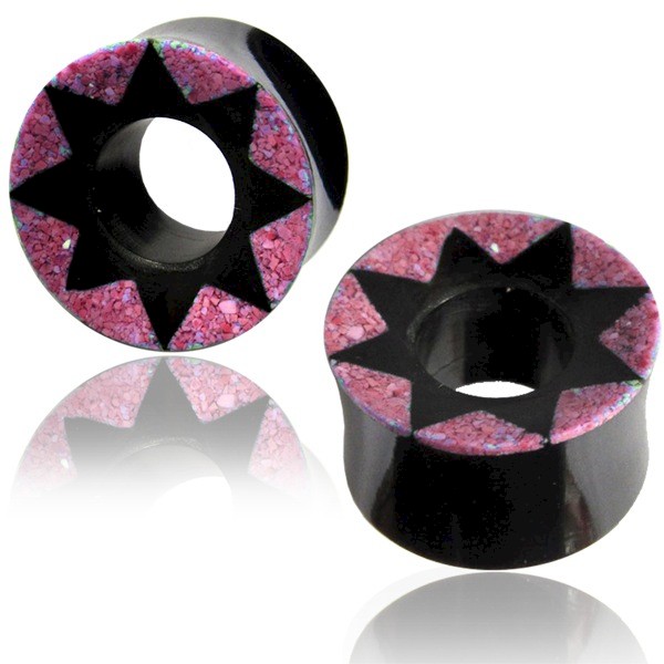 HORN FLESH TUNNEL WITH PINK AGATE STAR