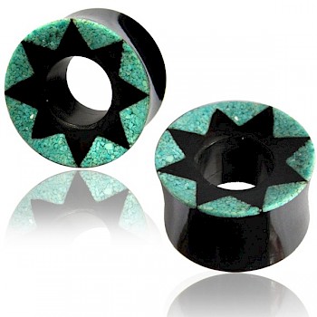 HORN FLESH TUNNEL WITH TURQUOISE AGATE STAR