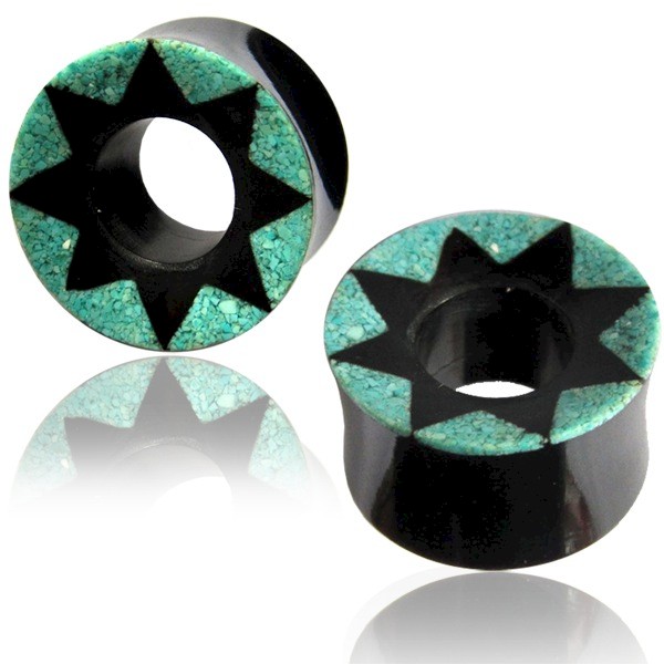 HORN FLESH TUNNEL WITH TURQUOISE AGATE STAR