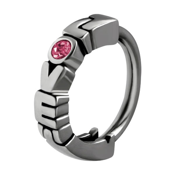 Huggy Steel Belly Button Ring - Pink Crystal Love