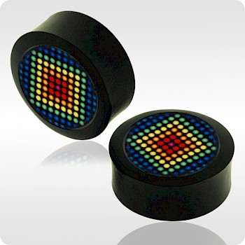 IRON WOOD FLESH PLUG WITH ALUMINIUM ICON INLAY - RETRO LIGHTS