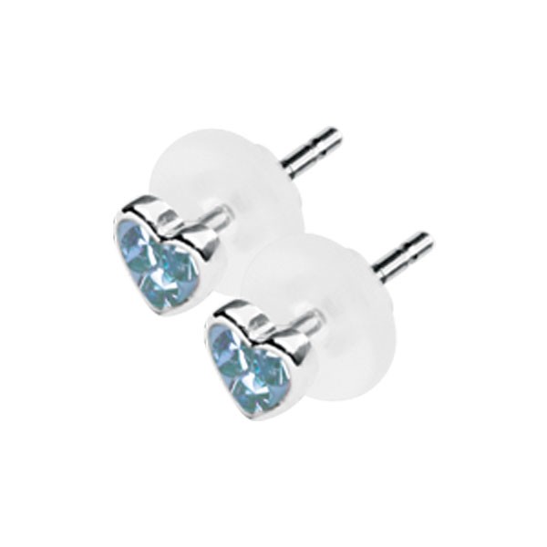LIGHT BLUE HEART SHAPE CRYSTAL CLUSTER EAR STUDS