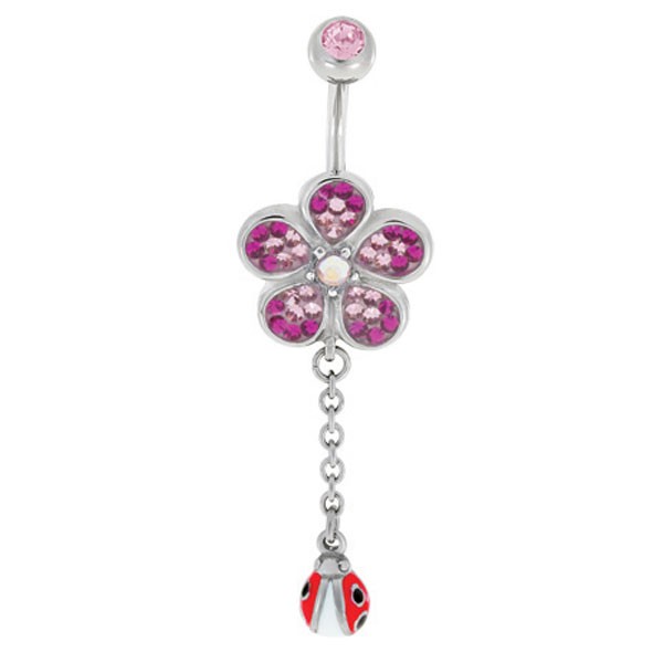 PINK ANEMONE FLOWER BELLY BAR WITH SWAROVSKI ELEMENTS