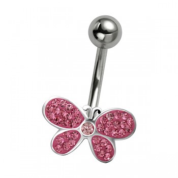 PINK CRYSTAL BUTTERFLY - SILVER BELLY BAR