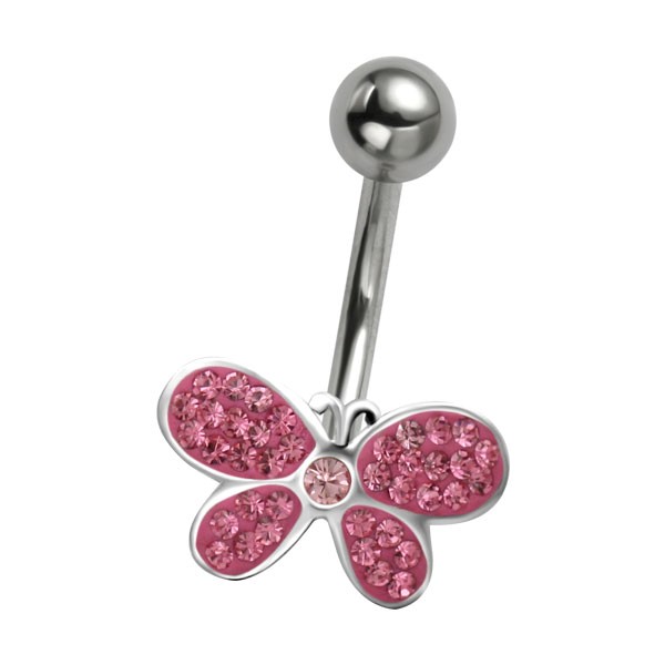 PINK CRYSTAL BUTTERFLY - SILVER BELLY BAR