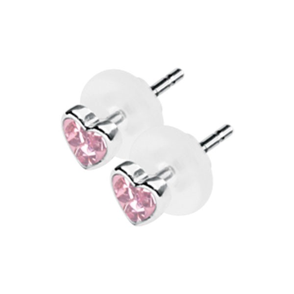 PINK HEART SHAPE CRYSTAL CLUSTER EAR STUDS - KS-EAR-09