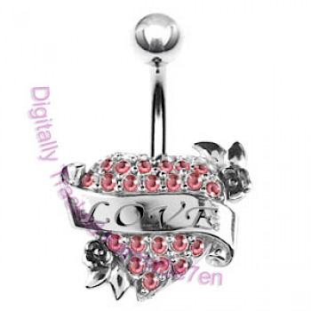Pink Love Heart Cluster Belly Bar