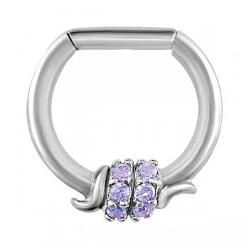 PURPLE JEWELLED BARBED WIRE SEPTUM CLICKER