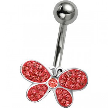 RED CRYSTAL BUTTERFLY - SILVER BELLY BAR