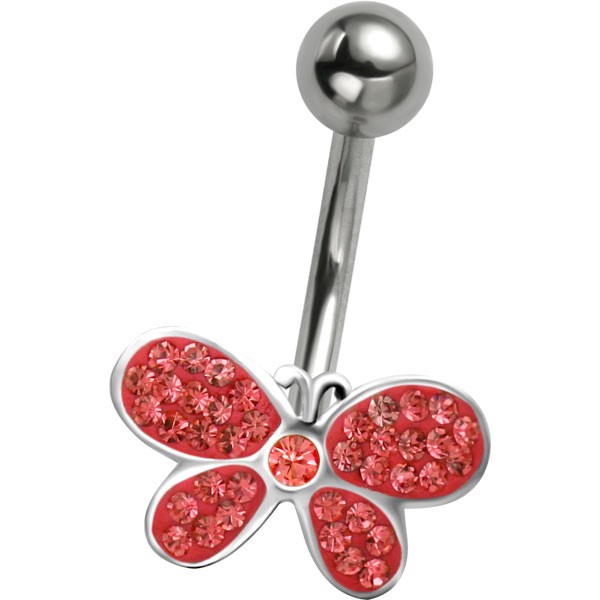 RED CRYSTAL BUTTERFLY - SILVER BELLY BAR