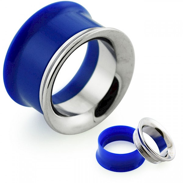 REVERSIBLE STEEL & ACRYLIC DOUBLE FLARED EYELET - DARK BLUE