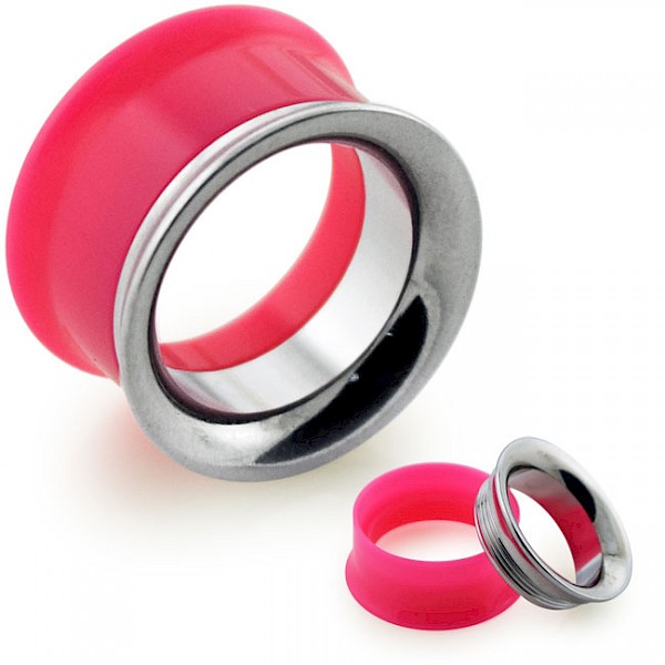 REVERSIBLE STEEL & ACRYLIC DOUBLE FLARED EYELET - PINK
