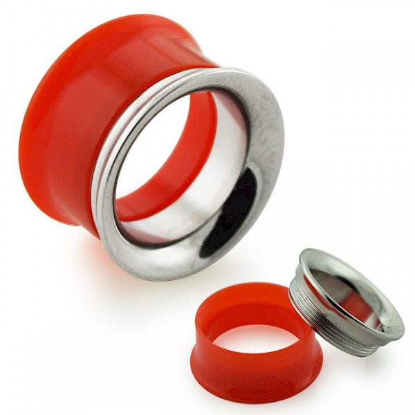 REVERSIBLE STEEL & ACRYLIC DOUBLE FLARED EYELET - RED