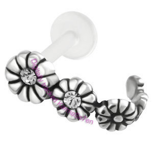 Silver Daisy Tragus Cuff - Clear
