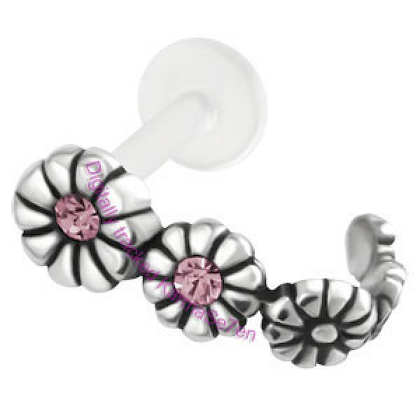 Silver Daisy Tragus Cuff - Pink