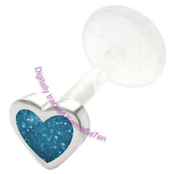 Silver Glitter Heart Lip Stud - Aqua