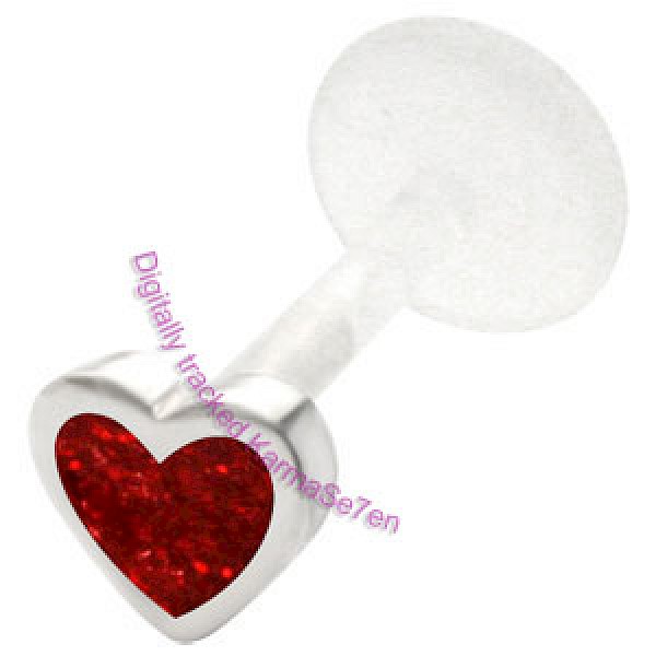 Silver Glitter Heart Lip Stud - Red
