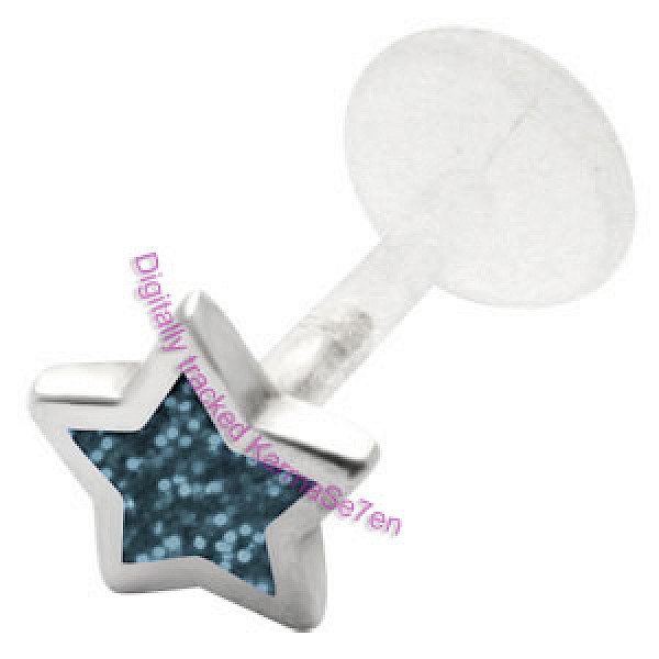 Silver Glitter Star Lip Stud - Aqua