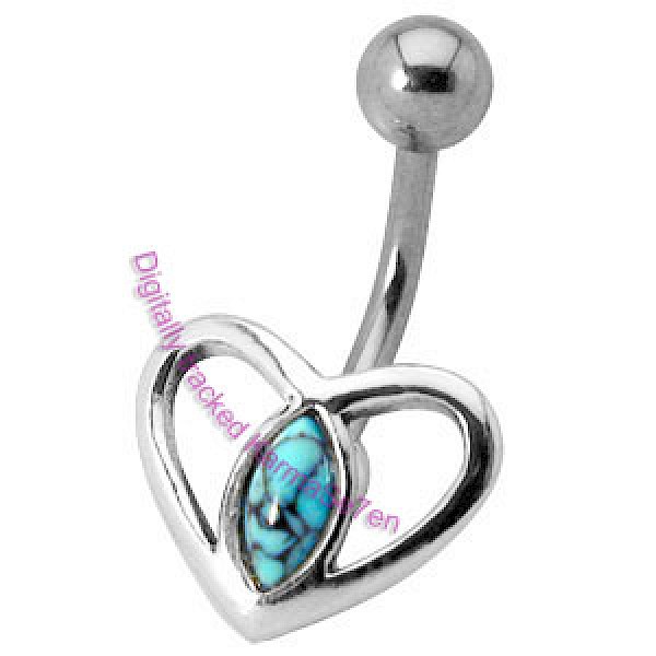 Silver Heart Belly Bar - Turquoise