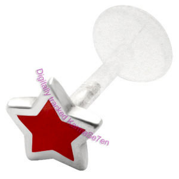 Silver Inlay Star Lip Stud - Red