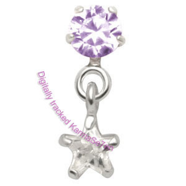 Silver Jewel Star Dangling Tragus Stud - Lavender & Crystal