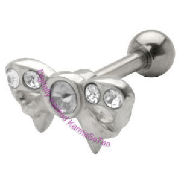 Silver Jewelled Bow Upper Ear Stud
