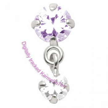 Silver Jewelled Dangling Tragus Stud - Lavender & Crystal