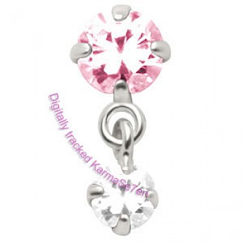 Silver Jewelled Dangling Tragus Stud - Pink & Crystal