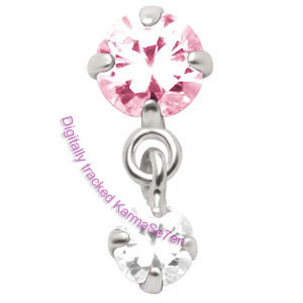 Silver Jewelled Dangling Tragus Stud - Pink & Crystal